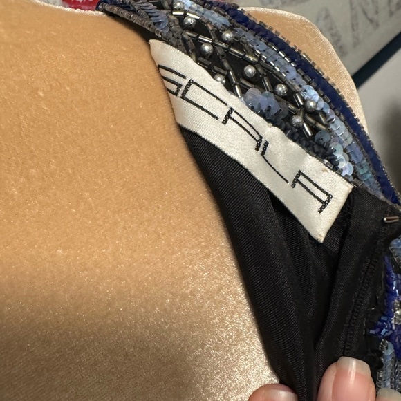 Scala Vintage 90's Beaded Silk Black and Blue Full Length Gown Size M. - Picture 9 of 13